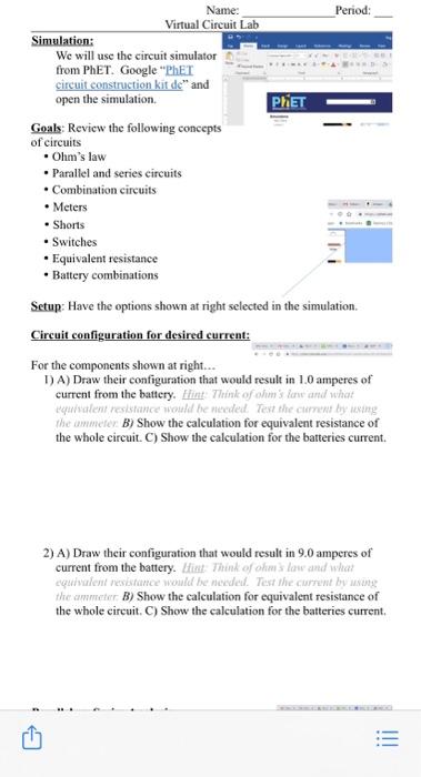 Solved Name: Period: Virtual Circuit Lab Simulation: We Will | Chegg.com