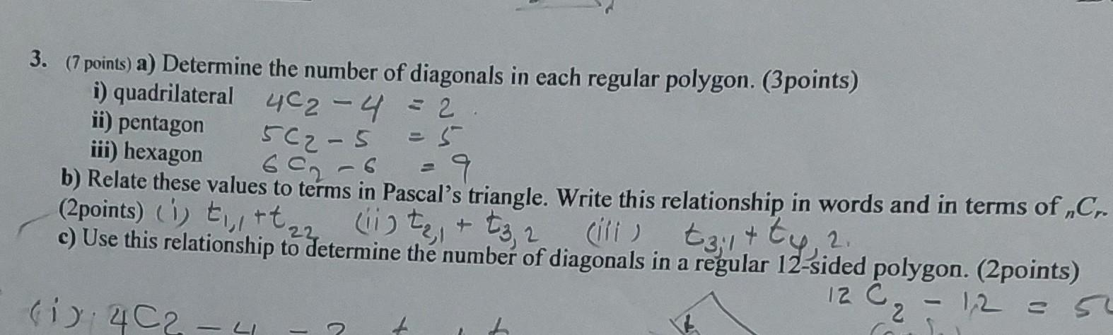 Solved 3. (7 Points) A) Determine The Number Of Diagonals In | Chegg.com