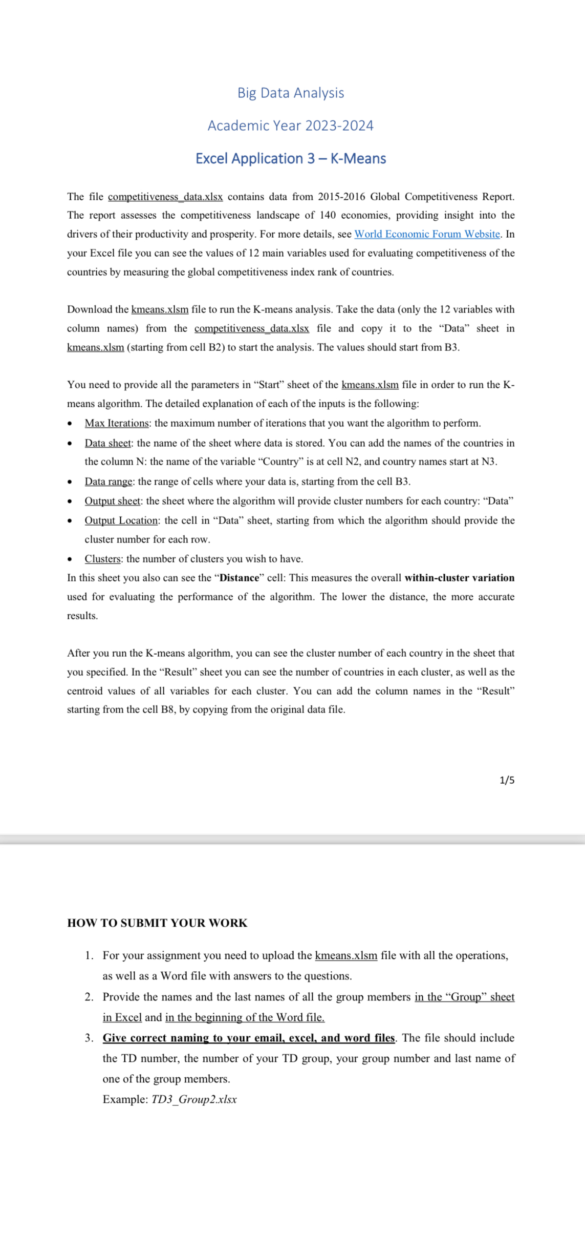 Big Data AnalysisAcademic Year 2023-2024Excel | Chegg.com