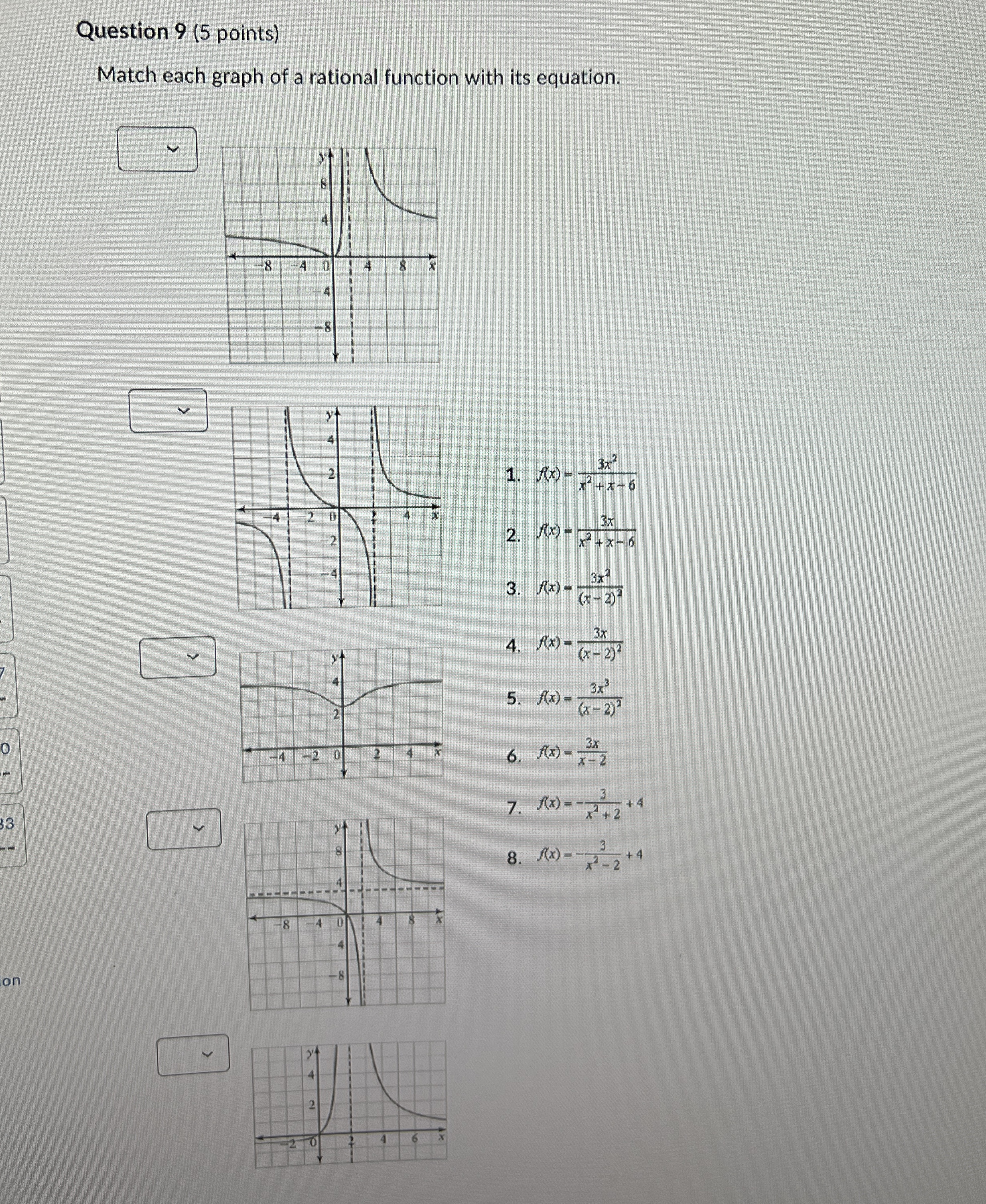 Solved Question 9 (5 ﻿points)Match each graph of a rational | Chegg.com