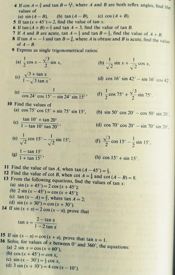 Solved Cos X Sinx Sin X 4 If Cos A And Tan B 1 Chegg Com