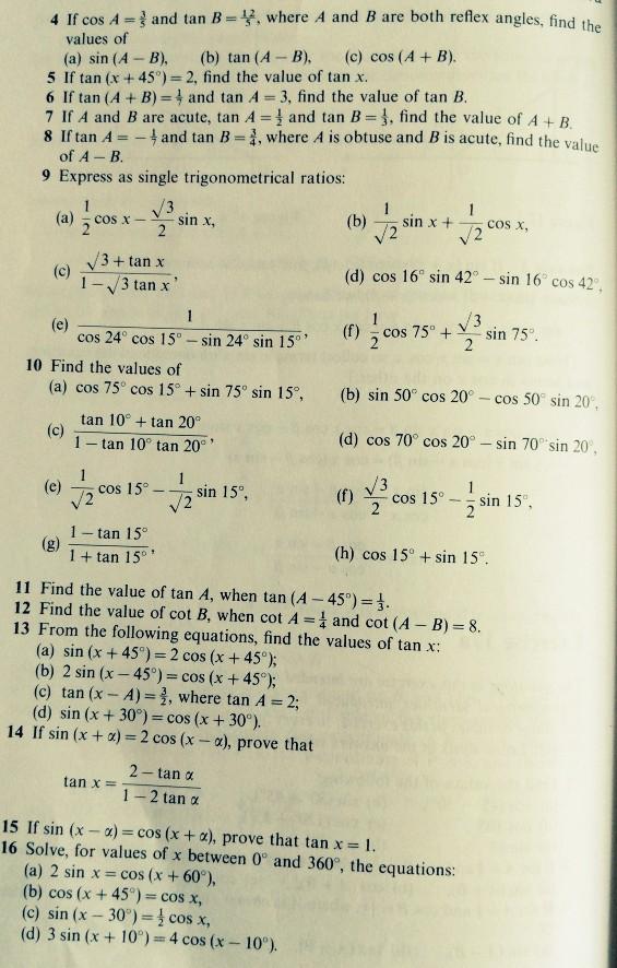 Solved Cos X Sinx Sin X 4 If Cos A And Tan B 1 Chegg Com