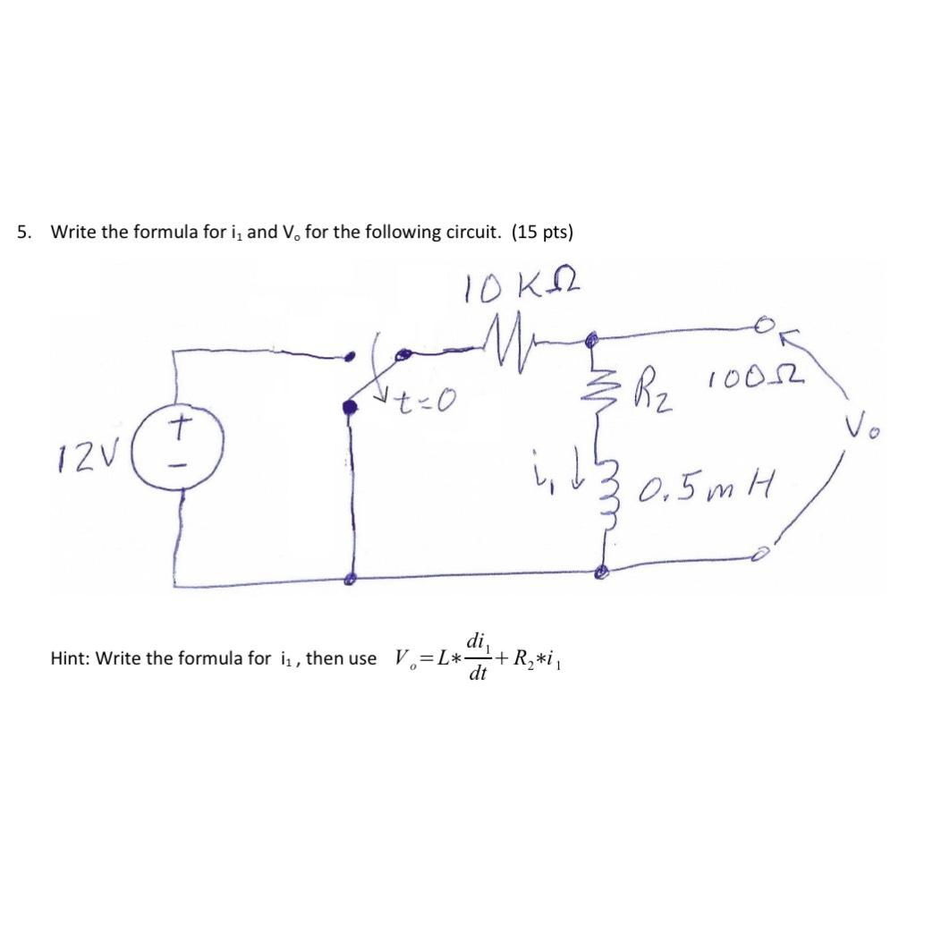 Solved Write the formula for i1 ﻿and Vo ﻿for the following | Chegg.com
