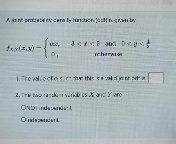 Solved A joint probability density function (pdf) is given | Chegg.com