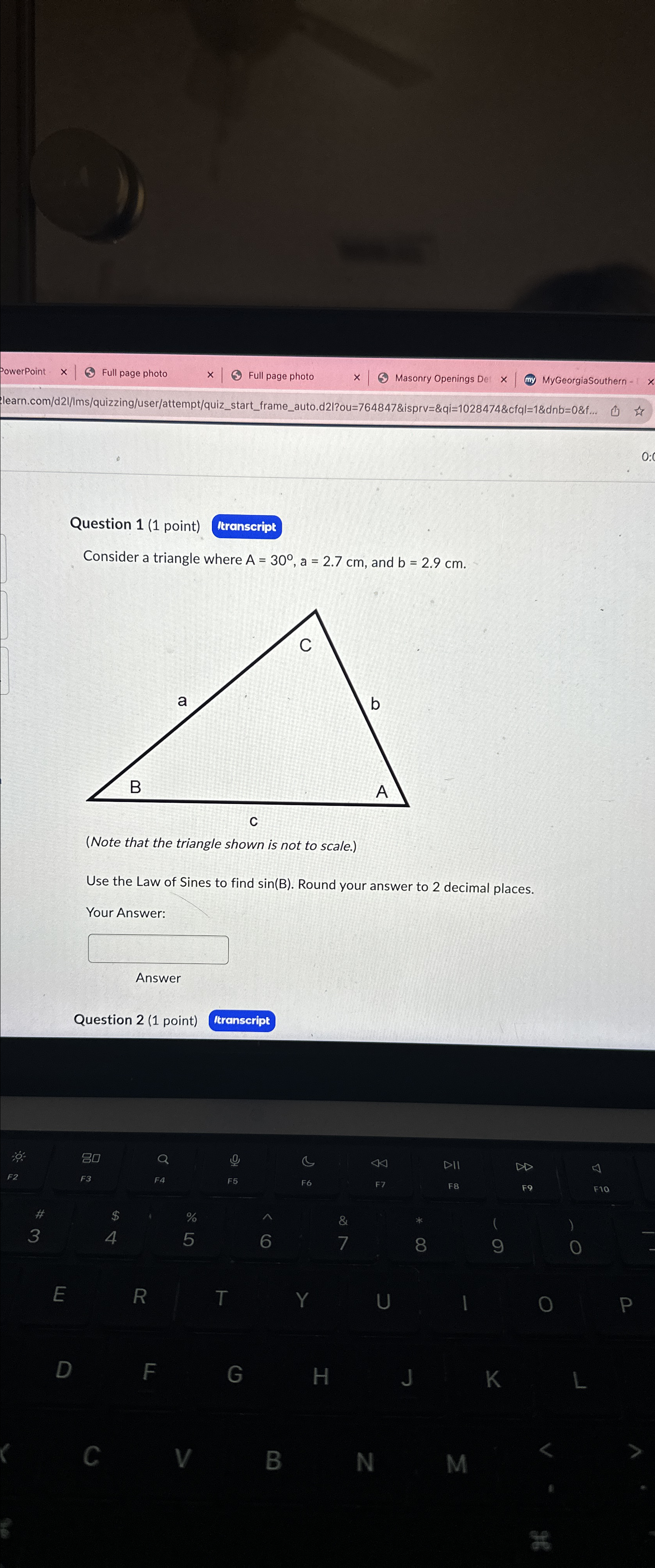 Solved Question 1 (1 ﻿point)Consider a triangle where | Chegg.com