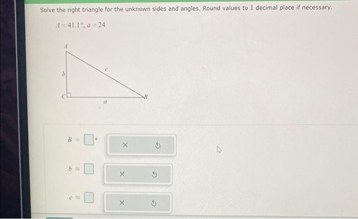 Solved Solve the right triangle for the unknown sides and | Chegg.com
