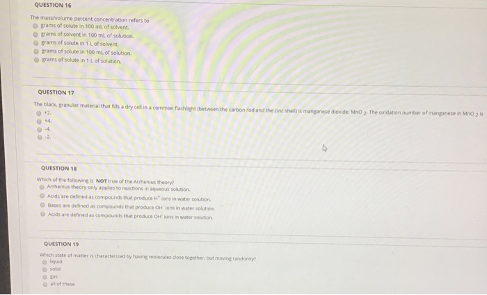 Solved Question 16 The Mass Volume Percent Concentration Chegg Com