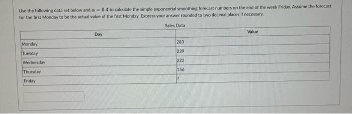 Use the following data set below and α=0.4 to | Chegg.com