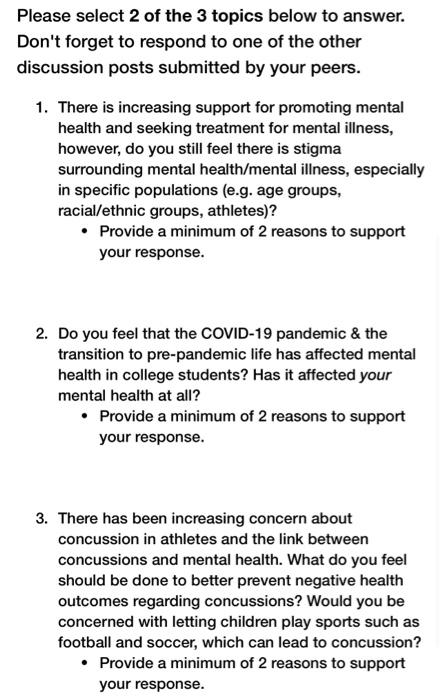 Solved Please select 2 of the 3 topics below to answer. | Chegg.com