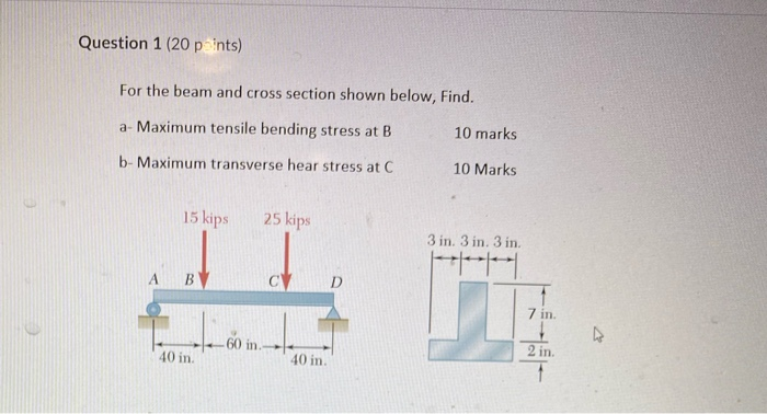 Solved Question 1 (20 points) For the beam and cross section | Chegg.com