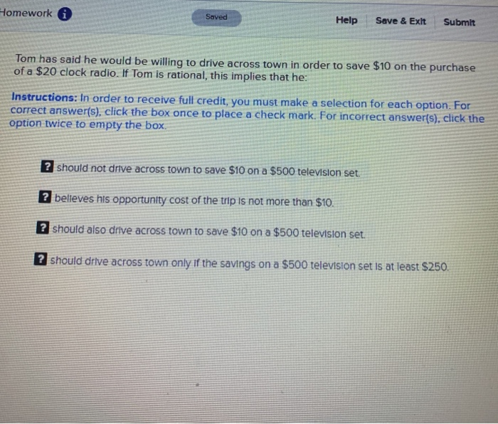 Solved Homework i Saved Help Save & Exit Submit Tom has said | Chegg.com