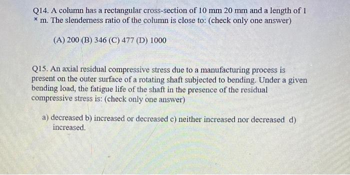 Solved Q14. A column has a rectangular cross-section of 10 | Chegg.com