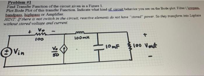 Solved Problem #1 Find Transfer Function of the circuit | Chegg.com