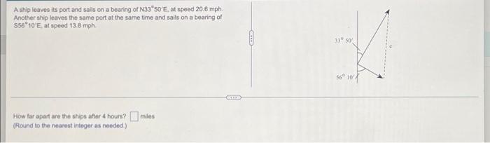 Solved A ship leaves its port and sails on a bearing of N33 | Chegg.com