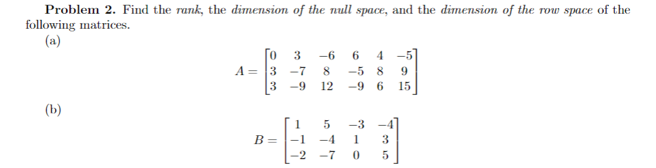 Solved Problem 2. ﻿Find the rank, the dimension of the null | Chegg.com