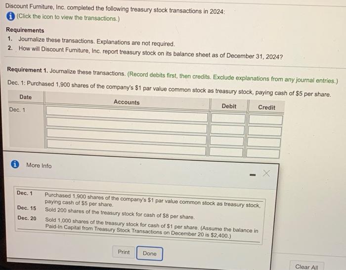 Solved Discount Furniture, Inc. completed the following