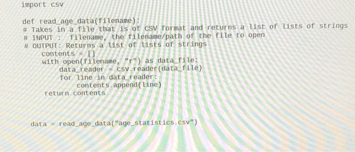 Solved python please and do not use csv or pandas besides | Chegg.com