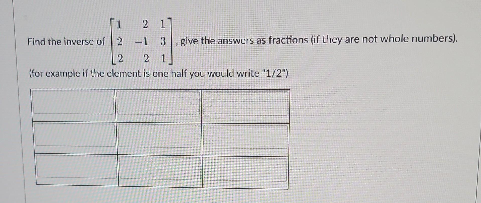 Solved Find the inverse of this matrix, give the answers as | Chegg.com