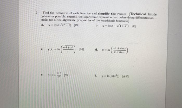 Solved 2. Find the derivative of each function and simplify | Chegg.com