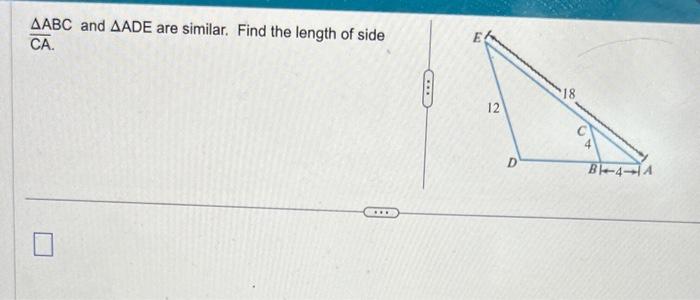 Solved ABC and ADE are similar. Find the length of side | Chegg.com