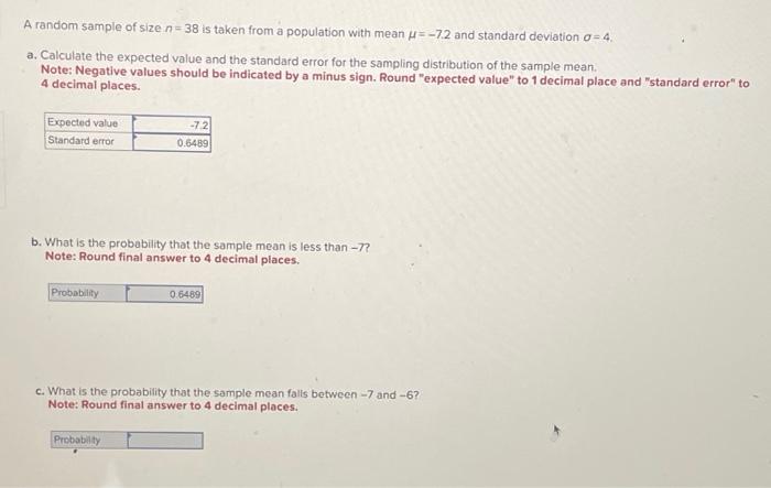 Solved A random sample of size n = 38 is taken from a | Chegg.com