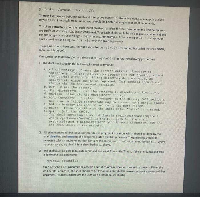 Project 2: Developing a Linux Shell In this project, | Chegg.com
