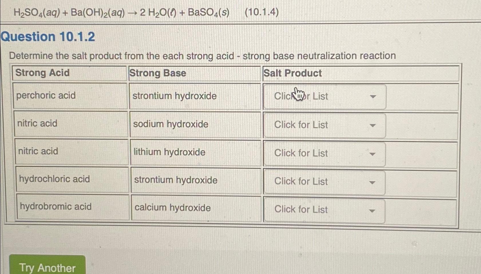 Solved H2SO4(aq)+Ba(OH)2(aq)→2H2O(l)+BaSO4(s)Question | Chegg.com