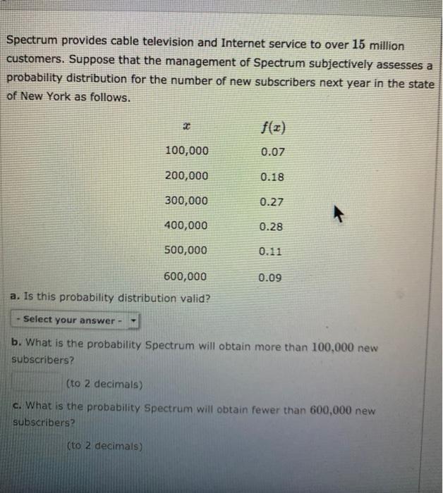 Solved Spectrum provides cable television and Internet | Chegg.com