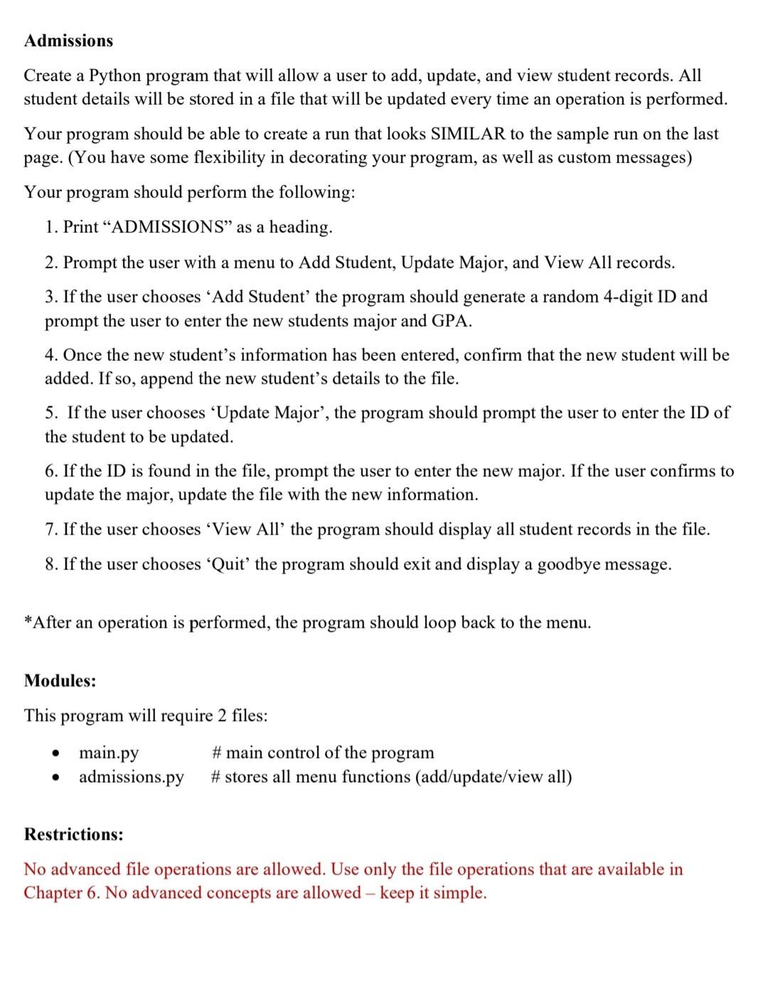 Solved I would like some help creating this program it is | Chegg.com