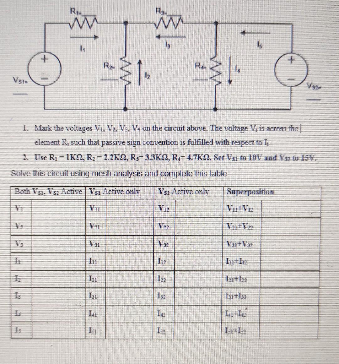 Solved Rim Ra w Is R. Re Vsi Vas 1. Mark the voltages V1, | Chegg.com