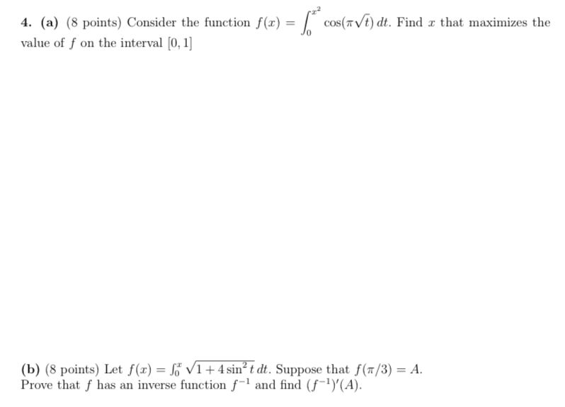 Solved (a) (8 ﻿points) ﻿Consider the function | Chegg.com