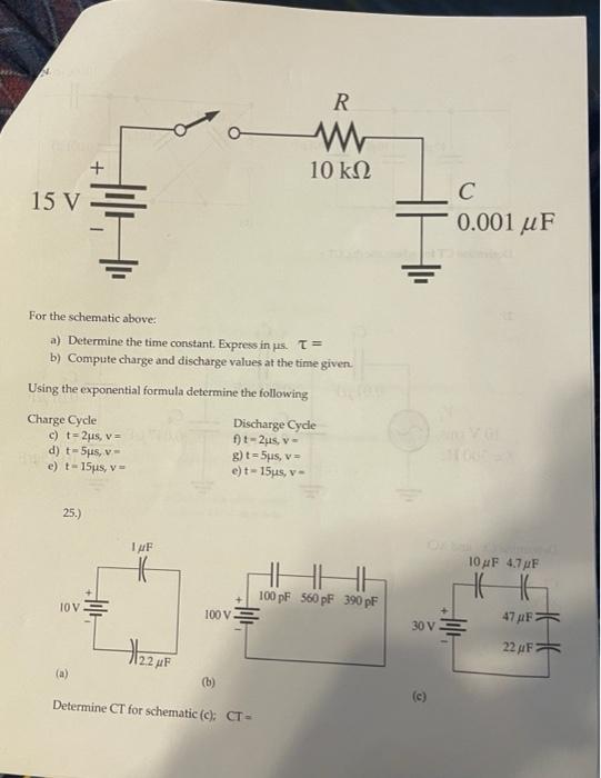 Solved R W 10 k12 + 15 V С C 0.001 uF = For the schematic | Chegg.com