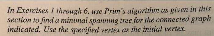 Solved In Exercises 1 through 6, use Prim's algorithm as | Chegg.com