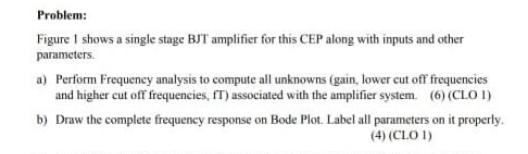Solved Problem: Figure 1 shows a single stage BJT amplifier | Chegg.com