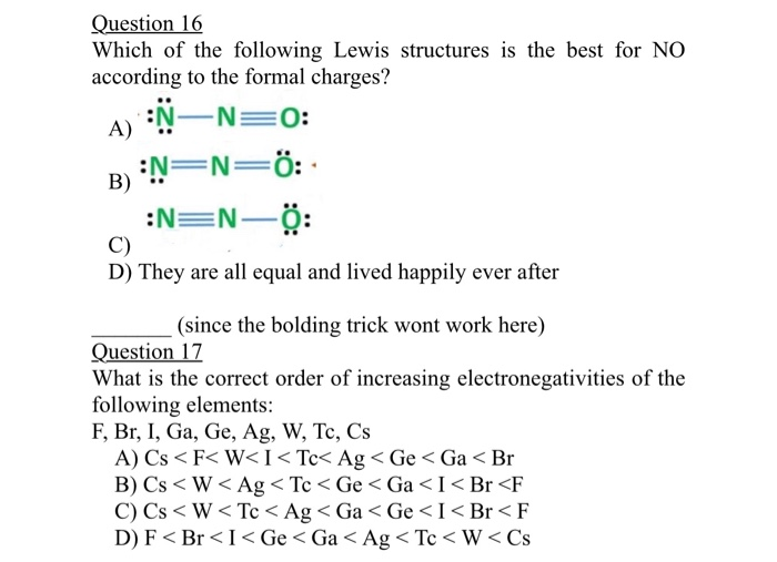 Solved A Question 16 Which Of The Following Lewis Struct Chegg Com