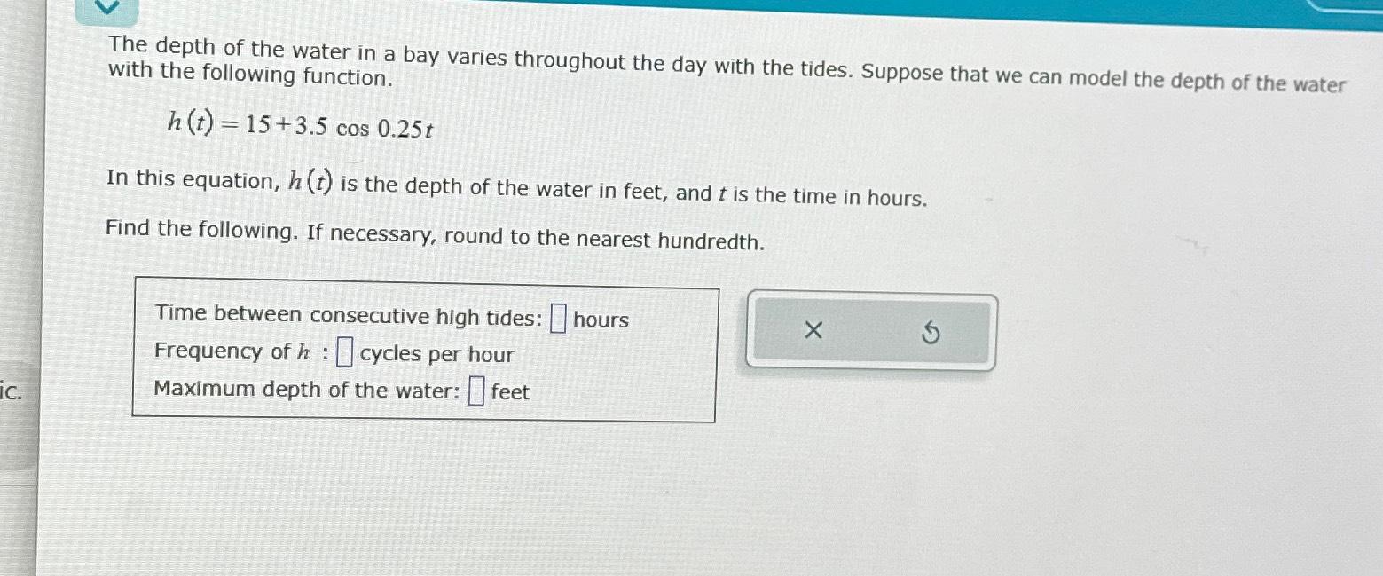 Solved The depth of the water in a bay varies throughout the | Chegg.com