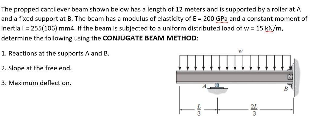 Solved The Propped Cantilever Beam Shown Below Has A Length