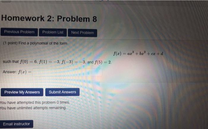 Solved Homework 2: Problem 8 Previous Problem Problem List | Chegg.com