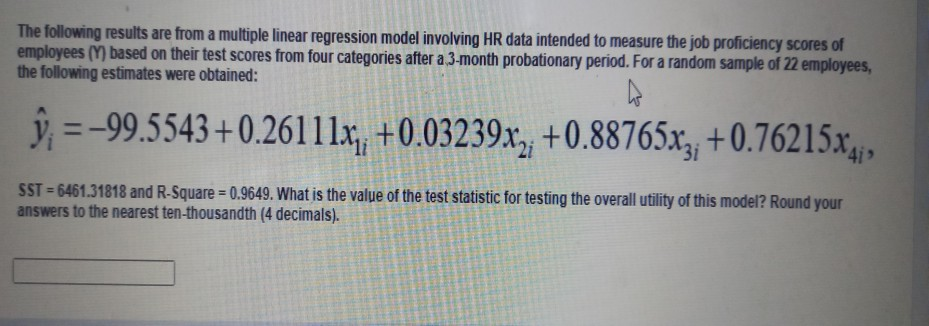 Solved The following results are from a multiple linear | Chegg.com