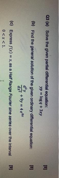 Solved [8] Q3 (a) Solve the given partial differential | Chegg.com