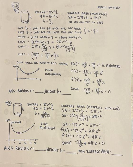 Solved S 4.5 WEK HI HW HELP VOLUME = Trzh SURFACE AREA | Chegg.com