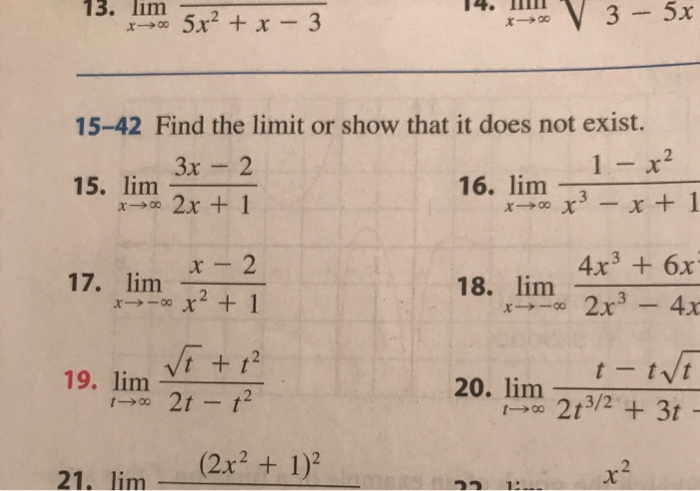 Solved 13 Lim 5x2 X 3 14 V 3 5x 15 42 Find The Limit Chegg Com