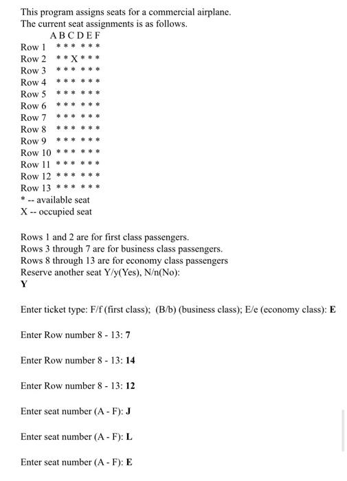 Solved Problem 02 (Airplane Seating Assignment) (60 points) | Chegg.com