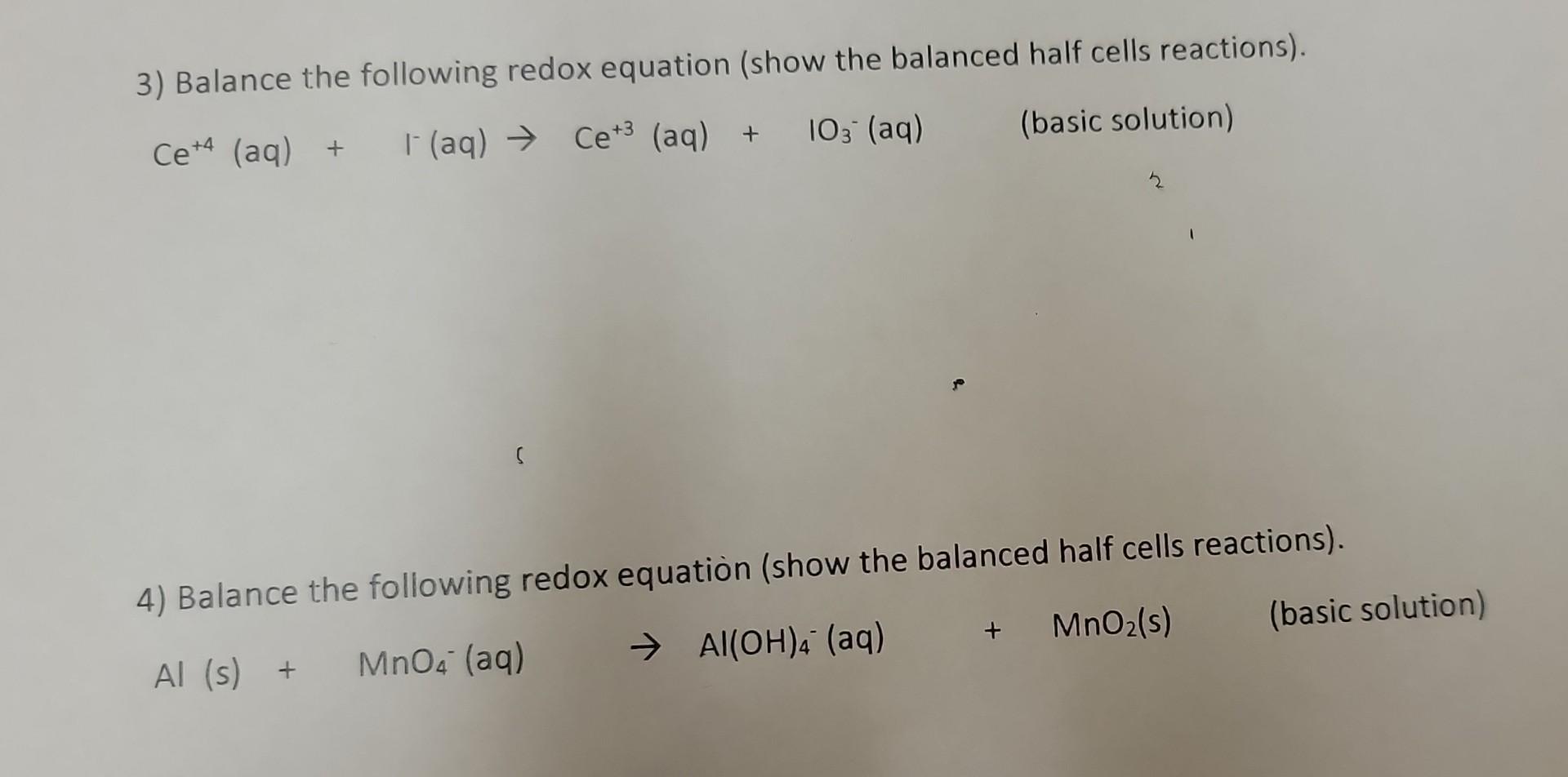 Solved How Do I Balance These Redox Equations. Step By Step | Chegg.com