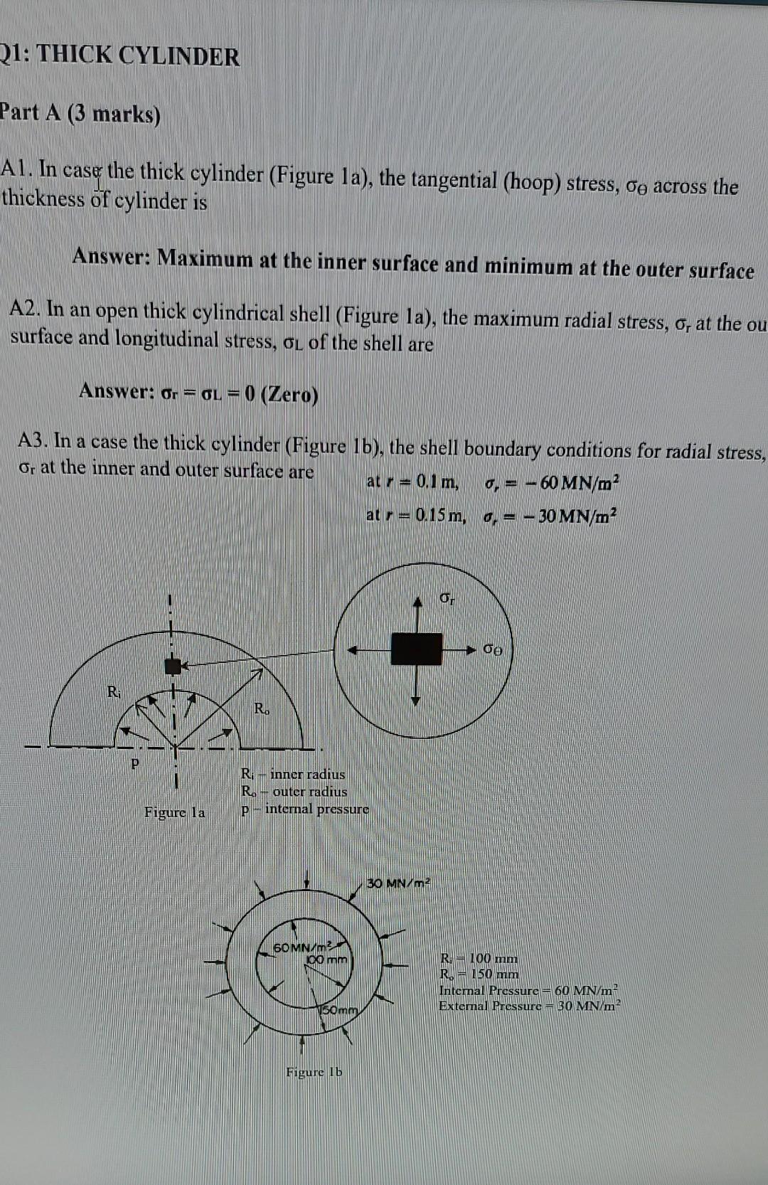 Solved 21: THICK CYLINDER Part A (3 marks) Al. In the thick | Chegg.com