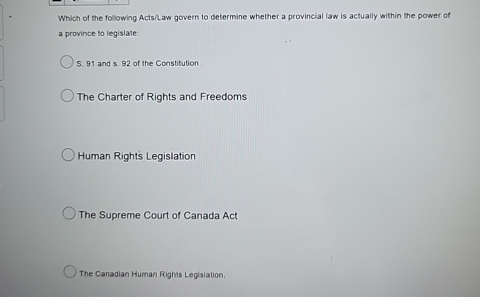 Solved Which of the following Acts/Law govern to determine | Chegg.com