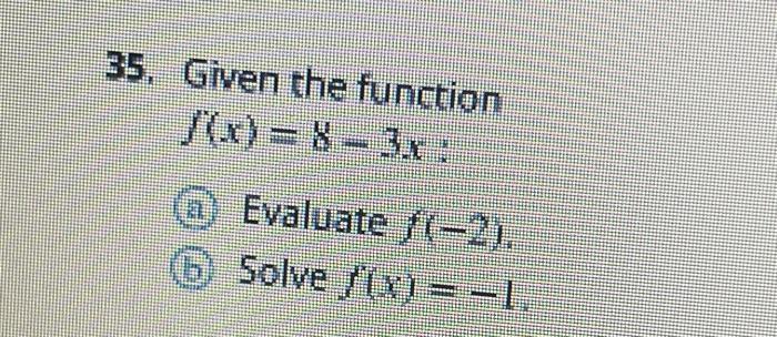 Solved Given the function f(x)=8−3x: Evaluate f(−2). Solve | Chegg.com