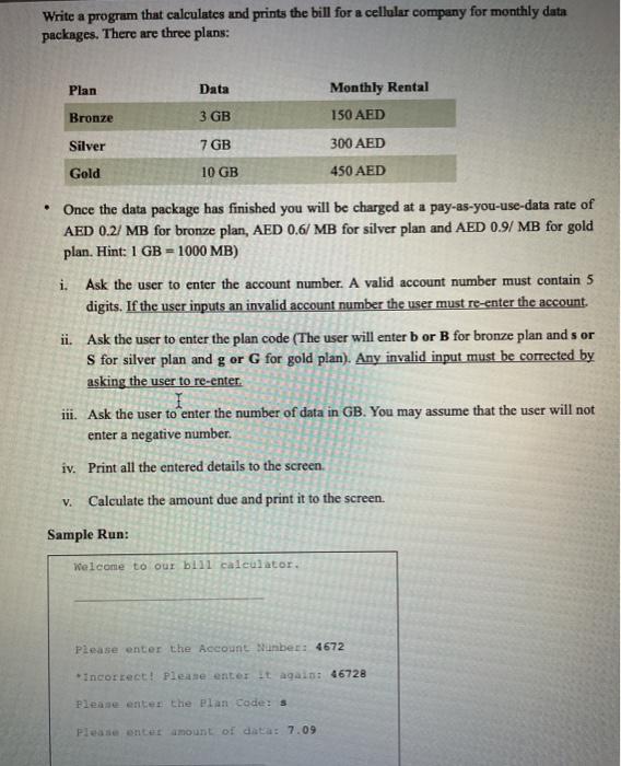 Solved Write a program that calculates and prints the bill | Chegg.com