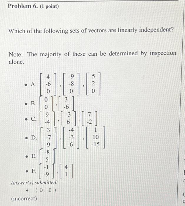 Solved Which of the following sets of vectors are linearly | Chegg.com