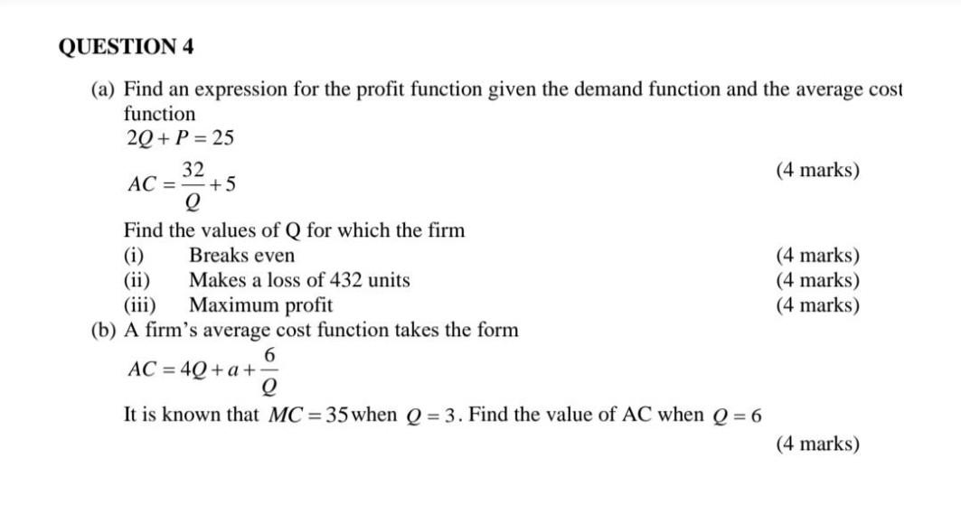 Solved (a) Find an expression for the profit function given | Chegg.com
